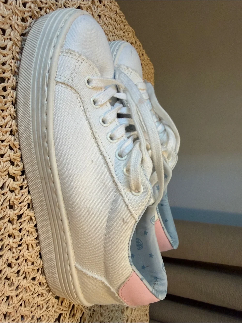 Chiara Ferragni White Canvas Sneakers with Pink Heel Tab